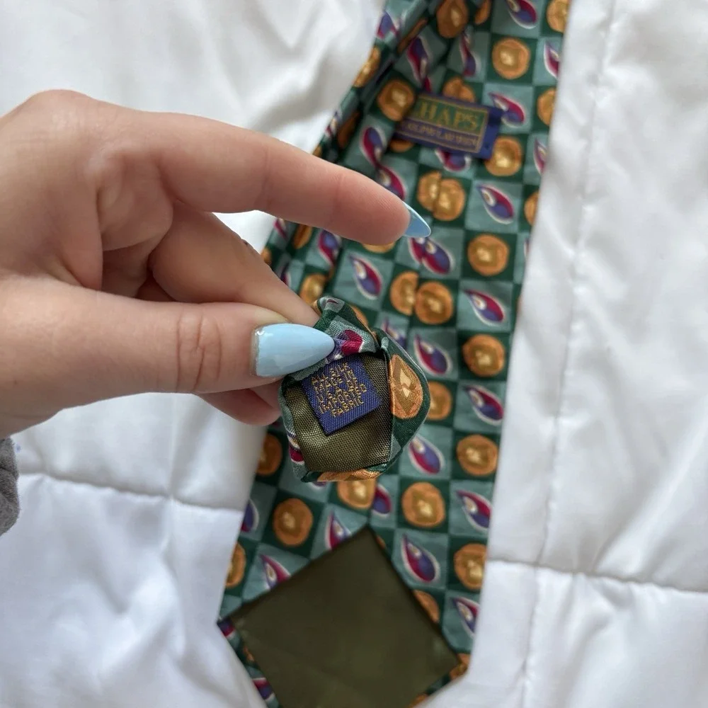 Vintage Chaps Ralph Lauren Mens 100%‎ Silk Tie Necktie Designer Luxury Green 90s